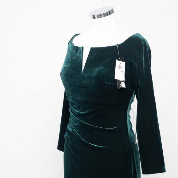 Xscape - Velvet Off The Shoulder Split Neck Long Sleeve Pleated Front Gathered B - Picture 10 of 13